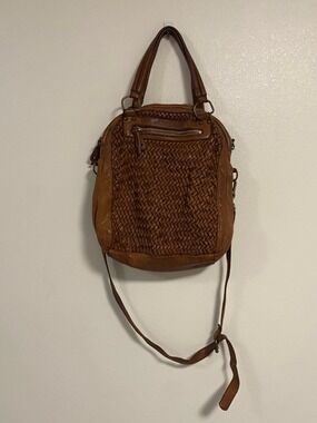 Errelleventidue Crossbody Bag Brown Lattice Woven Leather Tote Shoulder Bag FLAW